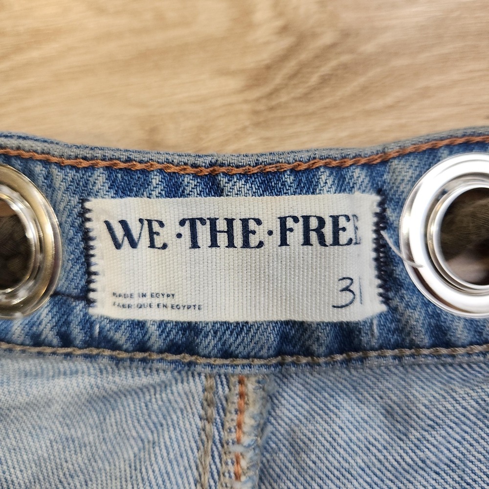 We The Free Moxie Barrel Jeans Womens 31 Blue High Rise Patchwork Wide Leg - Picture 3 of 10